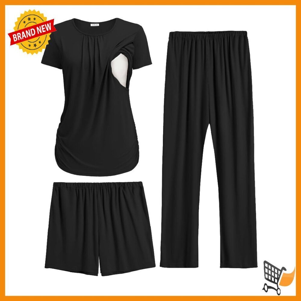 Maternity Nursing Pajama Set 3 Piece Postpartum Lounge Breastfeeding